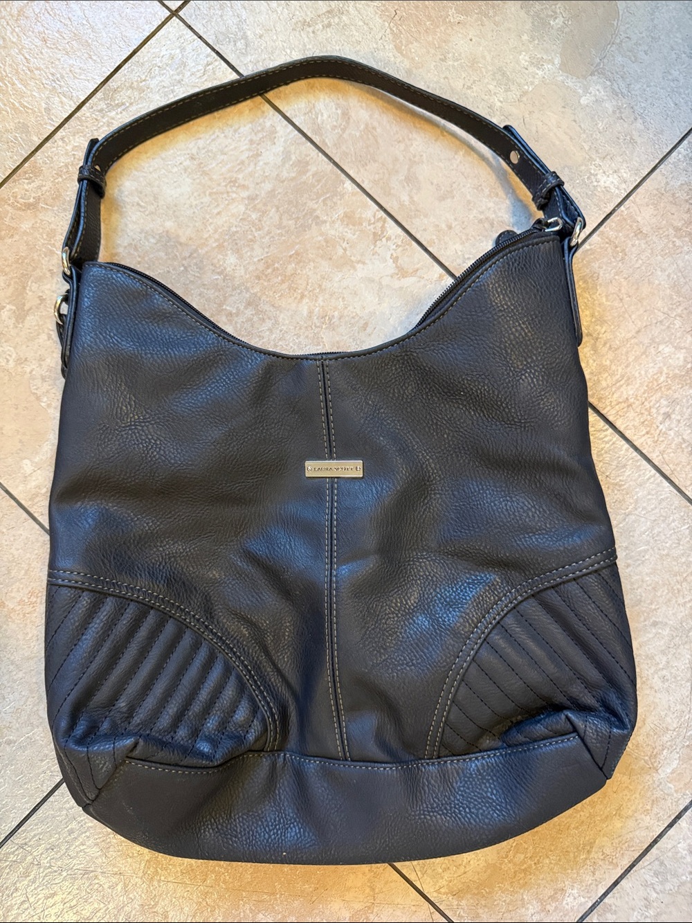 Laura Scott Black Pebbled Leather Shoulder Bag
